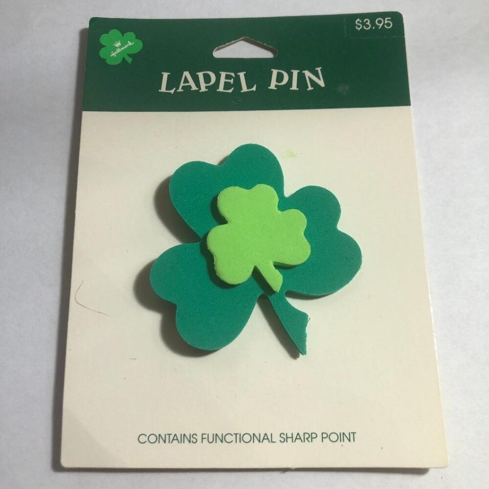Hallmark Lapel Pin St Patrick Foam Green Shamrock Irish Brooch Rare New Vintage